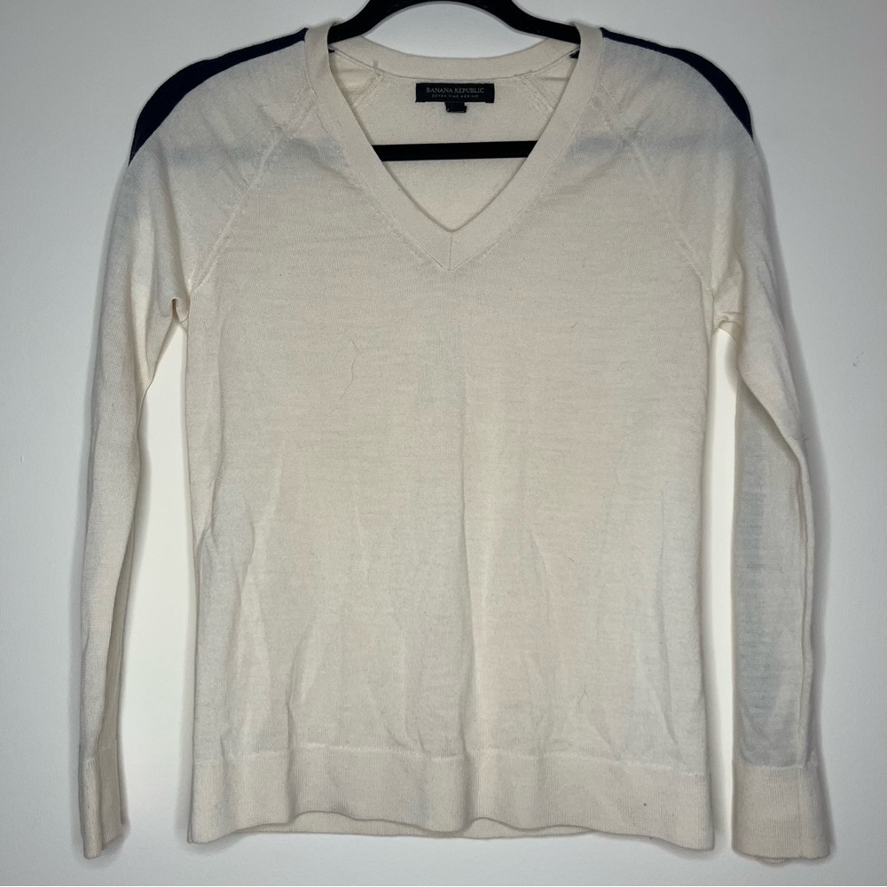 BANANA REPUBLIC Extra Fine Merino Wool Striped Statement Sleeves Cozy Sweater